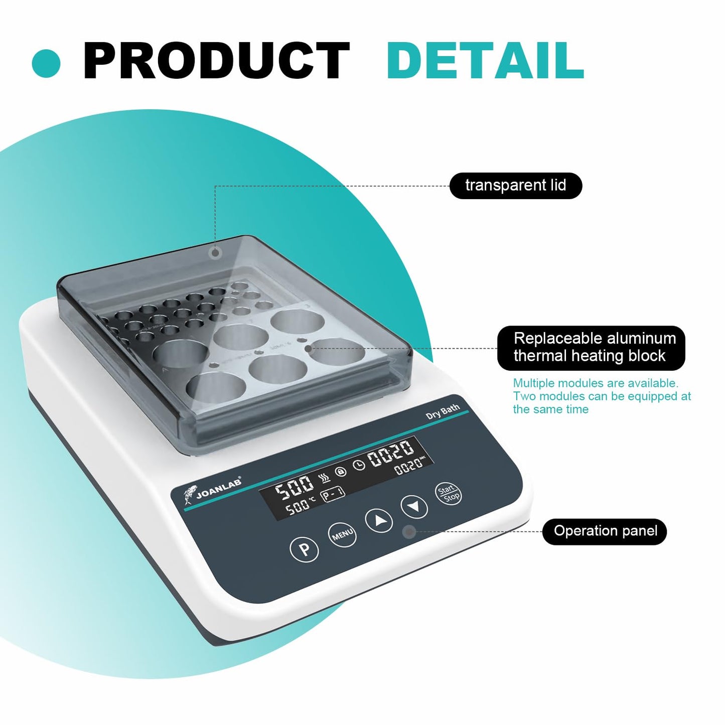 JOANLAB Double Position Digital Dry Bath Incubator,with 1.5mlx35,2mlx35 Aluminium Heating Block,Programmable Lab Dry Bath Heater w/Timer Control