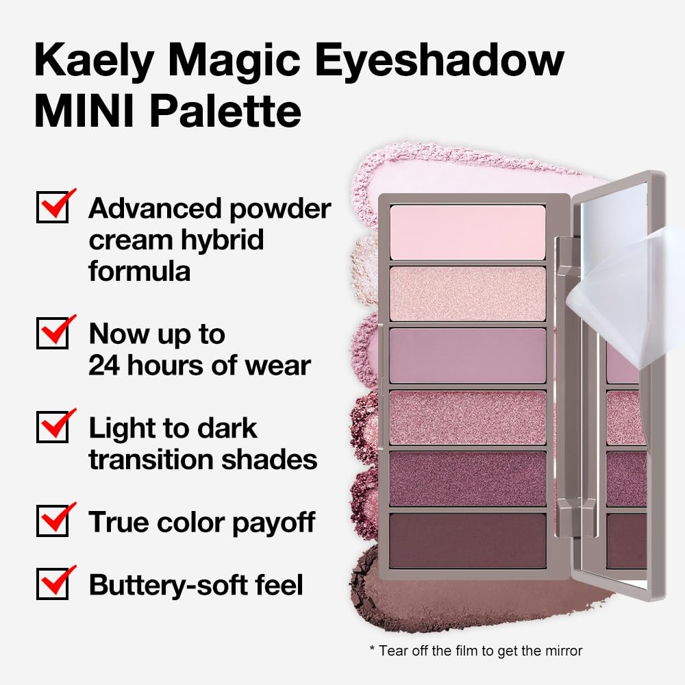 evpct 6 Colors Pink Eyeshadow Palette, Nude Pink Plum Mauve Champagne Rose Orchid Wine Red Glitter Shimmer Matte High Pigment Mini Travel Eye Shadow Palette Makeup for Older Women, Built in Mirror