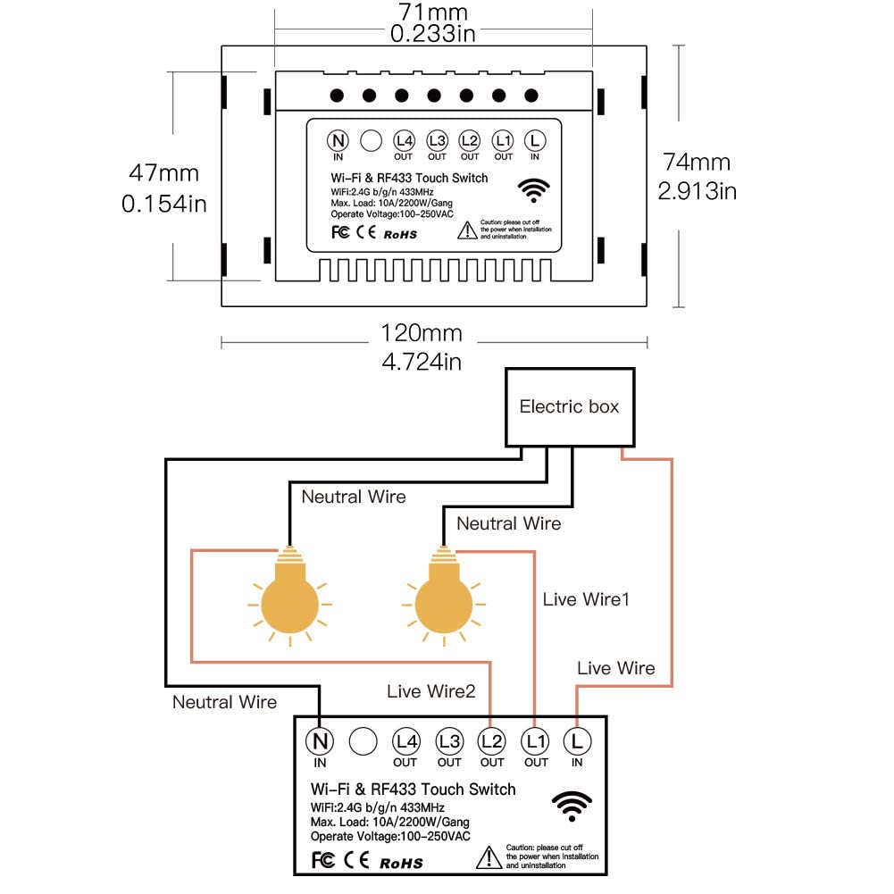 MOES 2.4GHz WiFi Wall Touch Smart Switch Neutral Wire Required, 3 Way Multi-Control, Glass Panel Light Switch Work with Smart Life/Tuya App, RF433 Remote Control, Alexa and Google Home Black 1 Gang