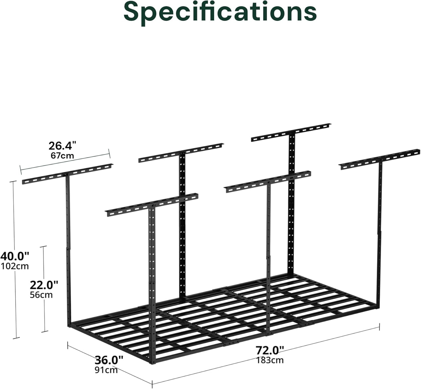 SunsGrove 3x6 Garage Storage Overhead Rack Organization, Adjustable Ceiling Mounted Storage Racks, 800LBS Weight Capacity, 22"-40" Ceiling Dropdown, 2 Pcs, Hammertone Black
