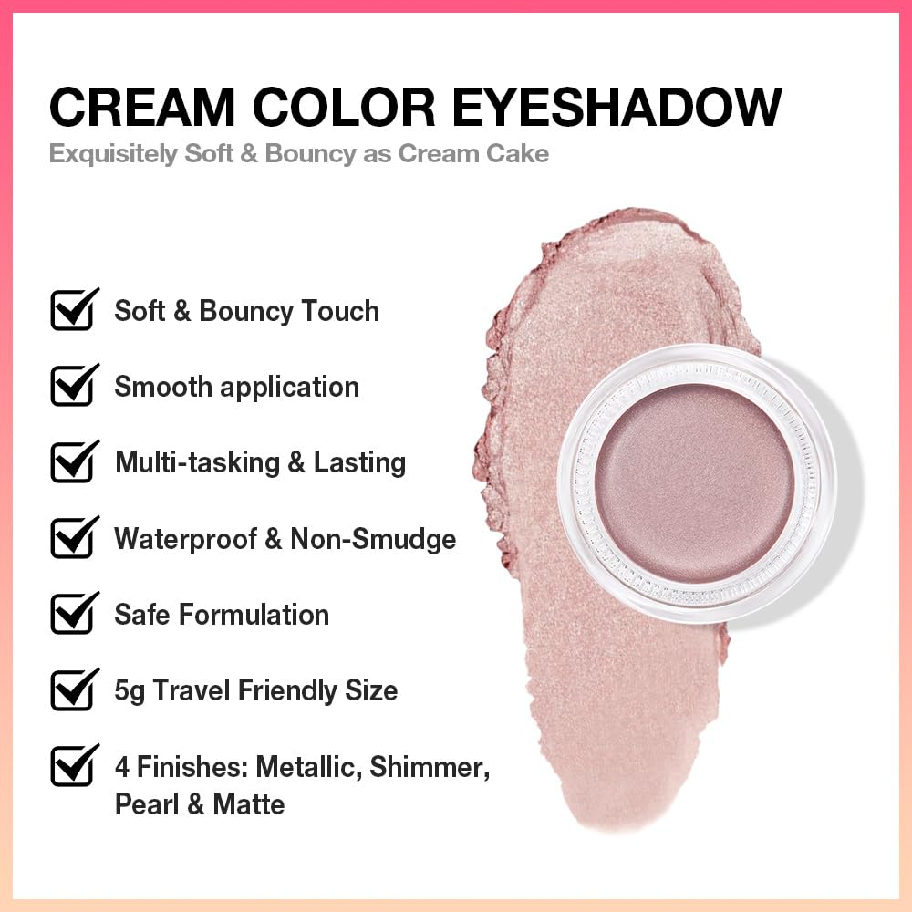 Cream Glitter Champagne Shimmer Metallic Eyeshadow Palette Makeup, Natural Single Mini Instant Holographic Eyeshadow For Women, Sombras Crema Para Ojos, Talc, Paraben&Cruelty Free, 17