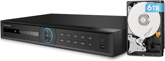 Amcrest 4K 32-Channel AI NVR (16-Port PoE) Smart NVR, Facial Recognition, Facial Detection & Vehicle Detection - Supports 32 x 4K IP Cameras, Pre-Installed 6TB Hard Drive NV4232E-16P-EI-6TB