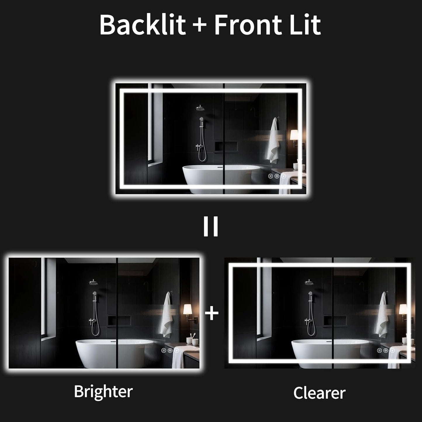 48"x32" LED Bathroom Mirror with Lights, Dimmable，Anti-Fog，Bathroom Vanity Mirror for Wall, Backlit + Front Lit, Memory Function, Shatter-Proof，Tempered Glass
