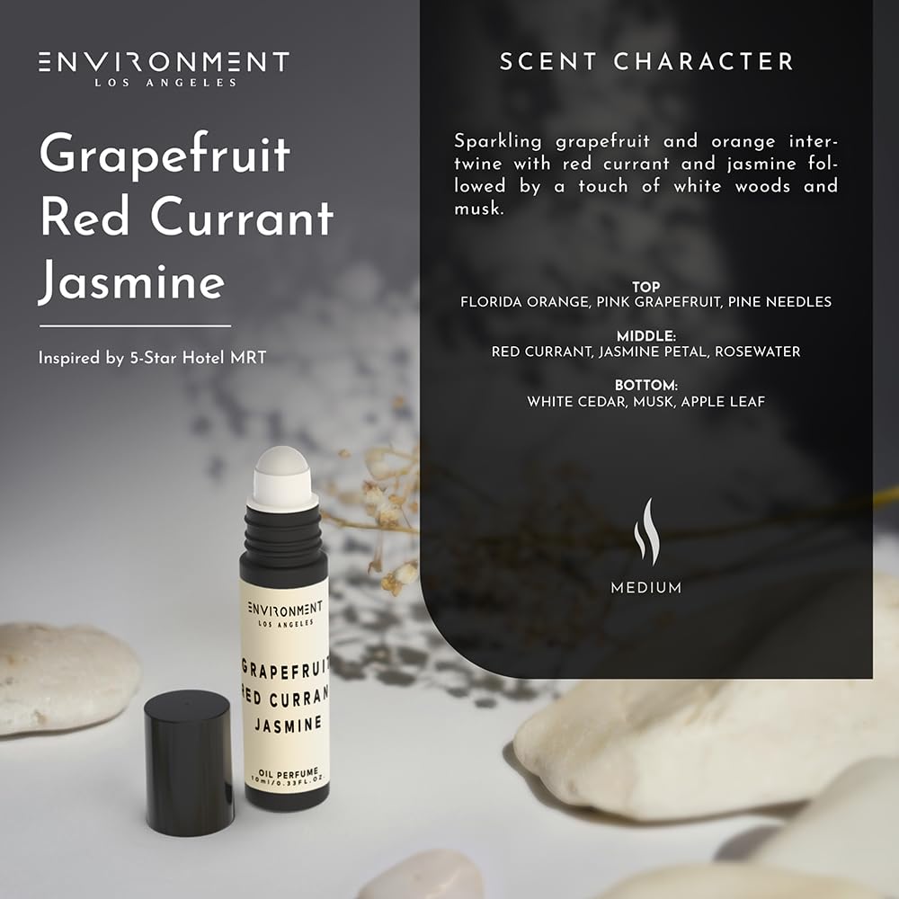 ENVIRONMENT Inspired by 5-Star Hotels MRT 10ml Roll-on Perfume (Grapefruit | Red Currant | Jasmine) Body Oil Fragrance, Roll On Oil, Body Fragrance for Women & Men, Luxury Scents, Vegan & Cruelty-Free