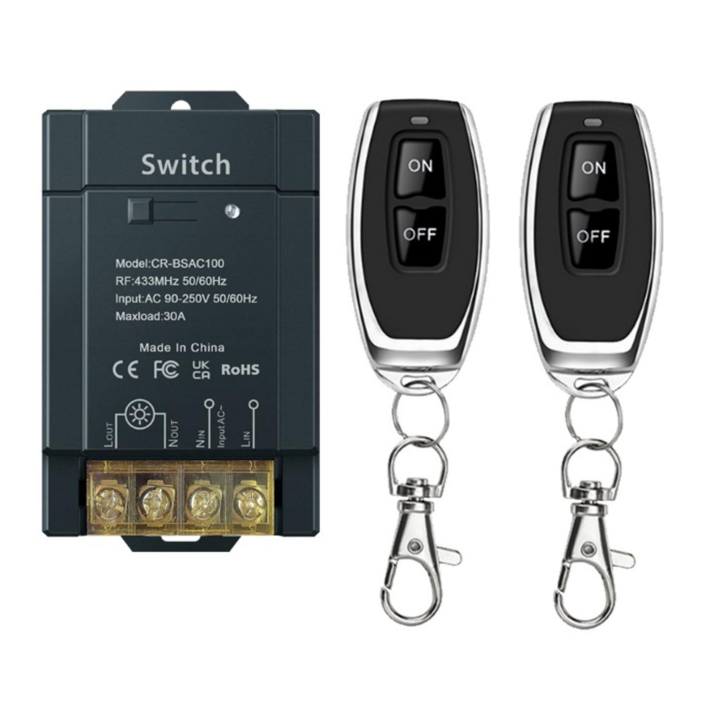433Mhz Wireless Remote Control Switch AC 110V 120V 240V 220V 30A Receiver with 2 Transmitters for Light Water Pump Household Appliances Farm Irrigation and Electrical Equipment