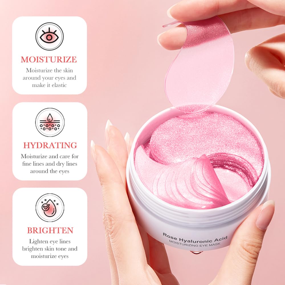 Under Eye Patches - 30 Pairs Rose Hyaluronic Acid Eye Mask for Puffy Eyes & Dark Circles Treatments, Reduce Under Eye Bags and Smooth Wrinkles (Rose)
