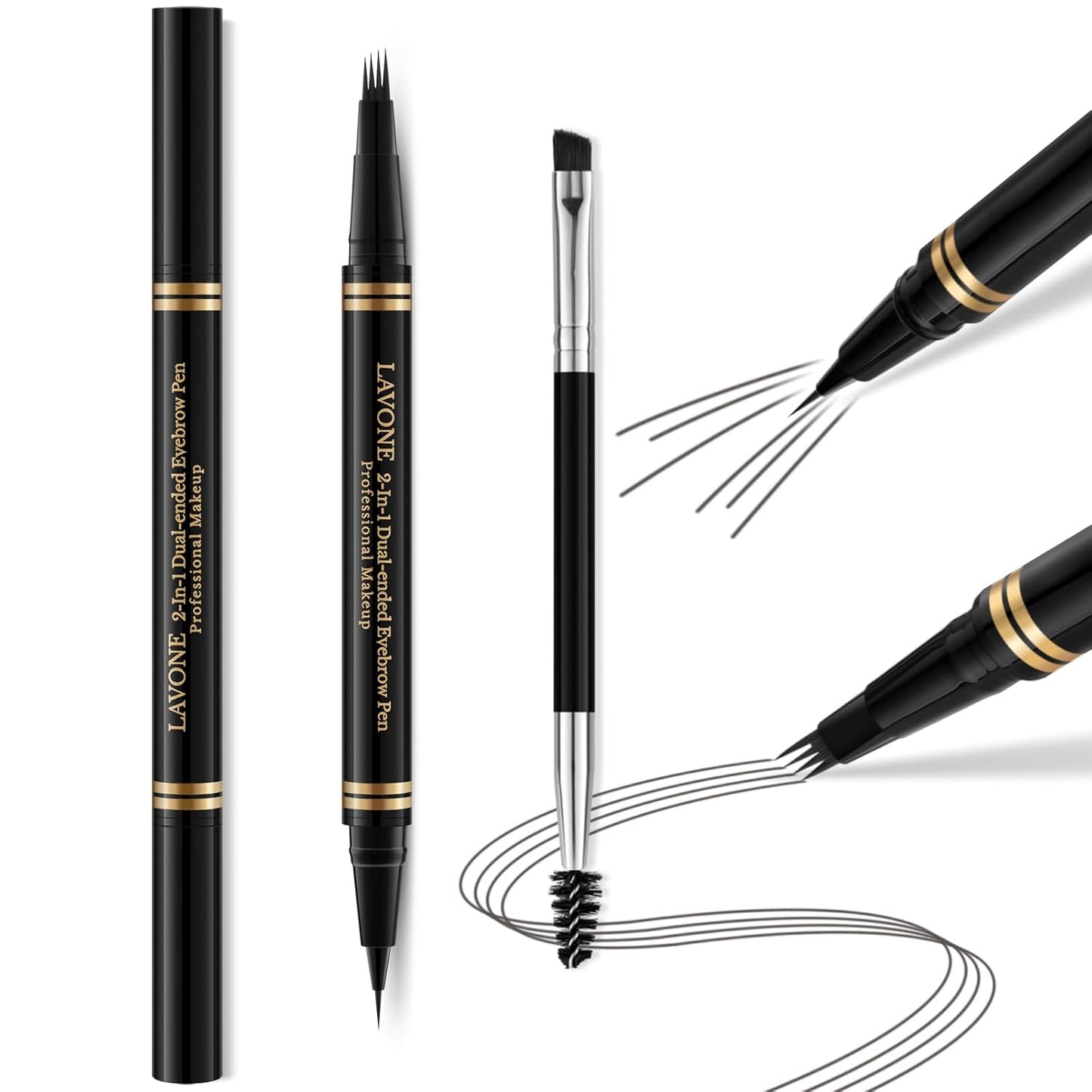 Eyebrow Pen,2-in-1 Waterproof Eyebrow Pencil with 4 Tip Microblading Brow Pen and Ultra-Precise Brow Pencil,with Dual-ended Eyebrow Brush,Eyebrow Makeup for Natural Looking - Dark Grey