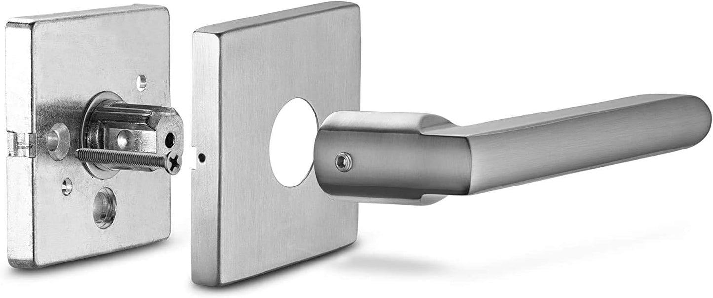 Berlin Modisch HandleSet Front Door Entry Handle and Deadbolt Lock Set Slim Square Single Cylinder Deadbolt and Lever Reversible for Right & Left Sided Doors Heavy Duty – Satin Nickel Finish