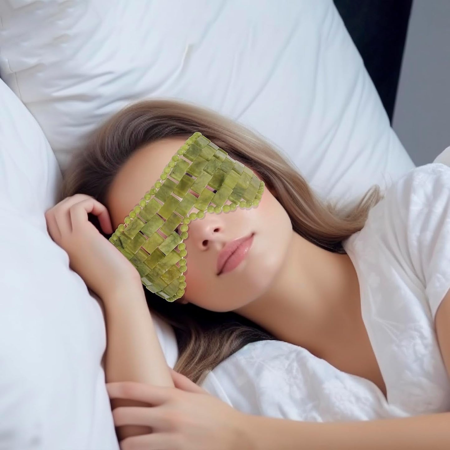 Jade Eye Mask,Large Facial Cooling Mask with 100% Real Jade for Hot & Cold Therapy,Green Jade Facial Eyes Sleeping Mask Relief Eye Cover by LazyGa