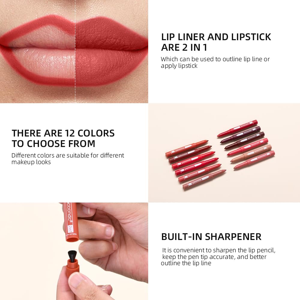ibcccndc 6PCS Lip Liner and Lipstick Set - High Pigmented Creamy Matte Lip Liner Pencil Set for Girls and Women, Lip Makeup Gift Sets - Waterproof Formula (B)