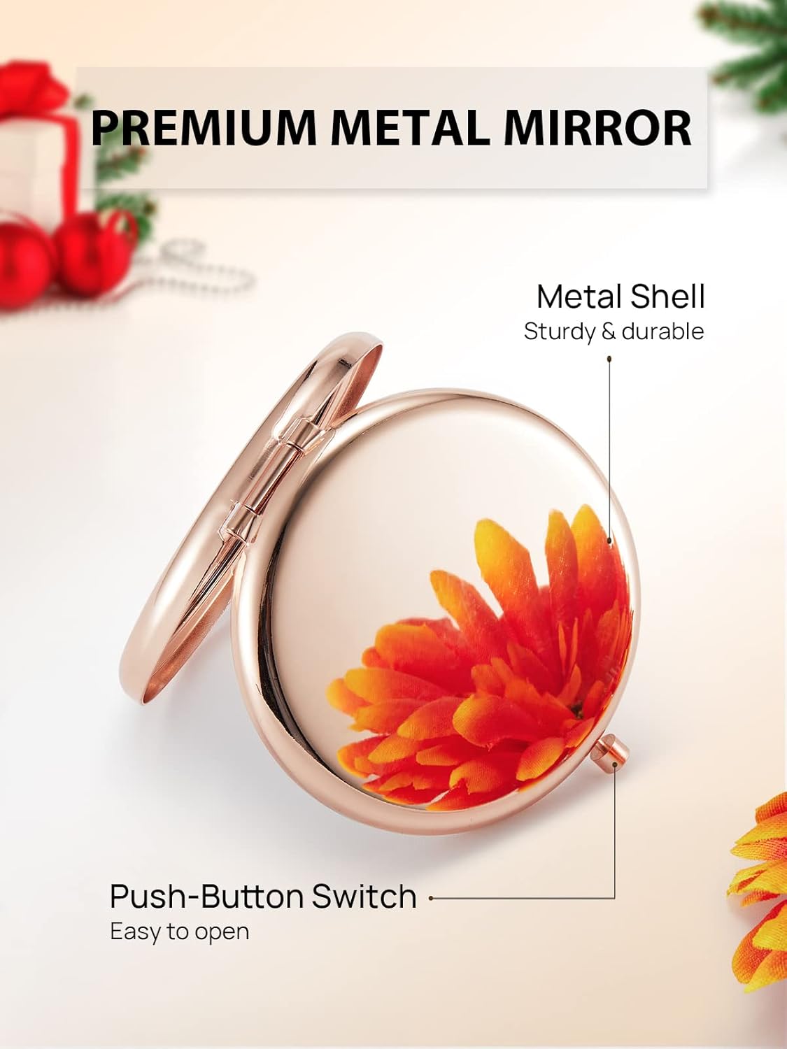Compact Mirror Bulk, Set of 2 Double-Sided 1X/2X Magnifying Purse Pocket Makeup Mirrors(Round, Rose Gold and Silver)