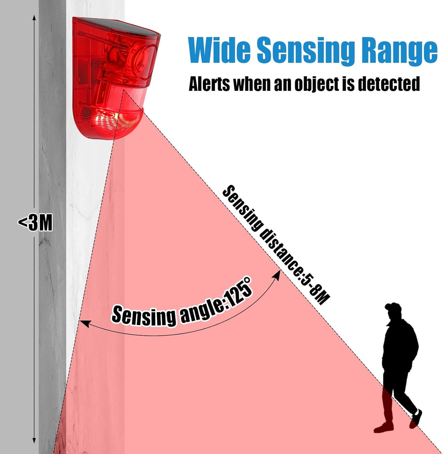 Qualirey 12 Pack Solar Sound and Light Alarm Motion Sensor 129db Outdoor Security Siren Waterproof Motion Activated Detector Alarm 6 LEDs Flash Warning Strobe System for Home, Farm (Red)