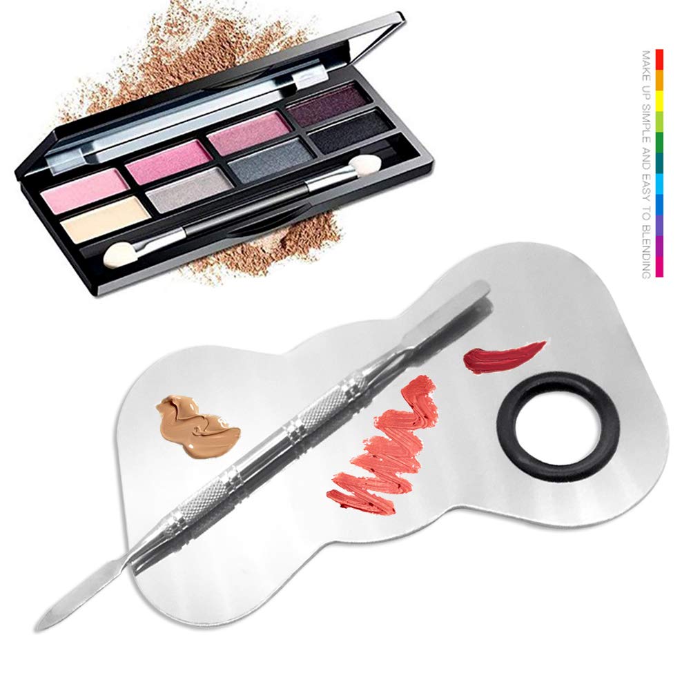2 Pack Professional Makeup Palette, 2 Types Pro Lady Stainless Steel Cosmetic Artist Spatula with Spatula Tool for Mixing Foundation