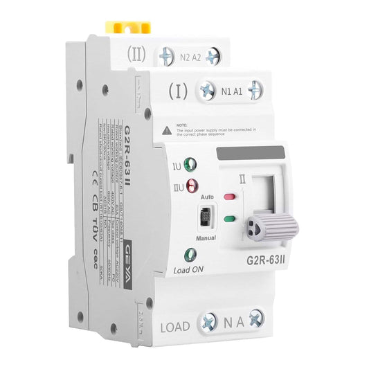 Automatic/Manual Transfer Switch 63Amp 110V, Mini ATS 2Pole AC G2R Solar Auto Dual Power Changeover Switch for Home Generator, Din Rail Mounted 50/60Hz CE Certified for Rv, Lv, Cn Public/Backup Power