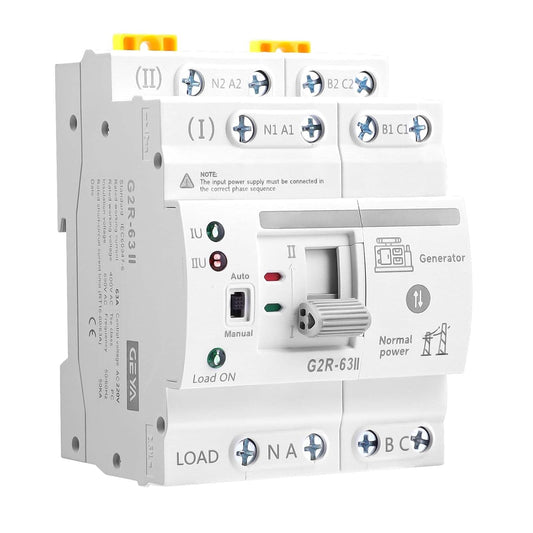 63Amp 110V AC Mini ATS Automatic/Manual Transfer Switch, 4Pole G2R Solar Auto Dual Power Changeover Switch for Home Generator, Din Rail Mounted 50/60Hz CE Certified for Rv, Lv, Cn Public/Backup Power