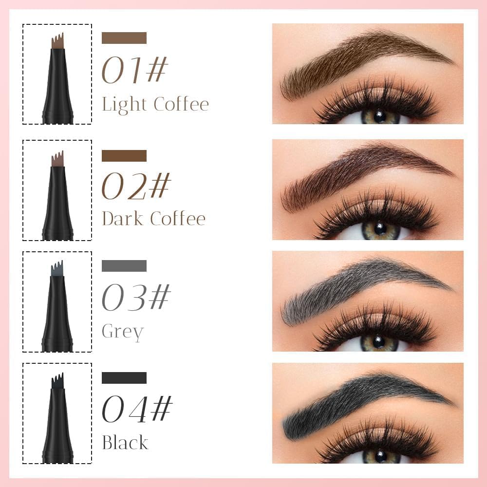 Microblading Eyebrow Pen, New 3D Microblading Eyebrow Pencil, Waterproof Eye Brow Pen with 4 Tip, Natural Magic Eyebrow Makeup Fine Stroke Contouring Pencil Long-Lasting Stay on All Day (Gray)