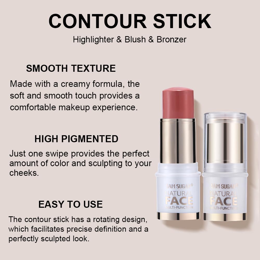 Contour Stick Makeup Kit,3Pcs Bronzer Blush Highlighter Stick Set for Create a Glowing Flawless Look, Longwear Non-Greasy Matte Finish Face Stick Trio, Include Brush – Light Medium (#03,06,09)