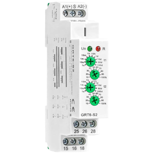 Asymmetric Cycle Timer Relay 2SPDT 10A Long or Short Period Repeat Cycle Tntermittent Timer Electronic Relay in Din Rail Wide Voltage Range AC DC 24V to 240V