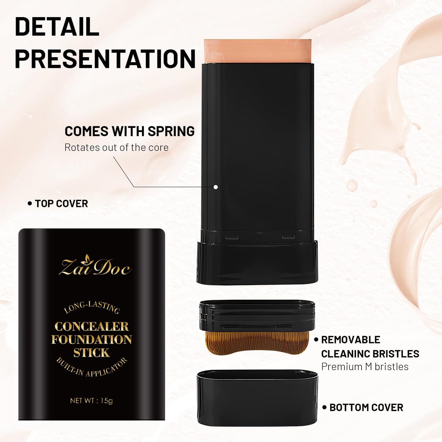 Long-Lasting Concealer Foundation Stick, Creamy Full Coverage, Hydrating Olive & Camellia Formula for Dark Circles & Blemishes, 2.09 oz (07#)