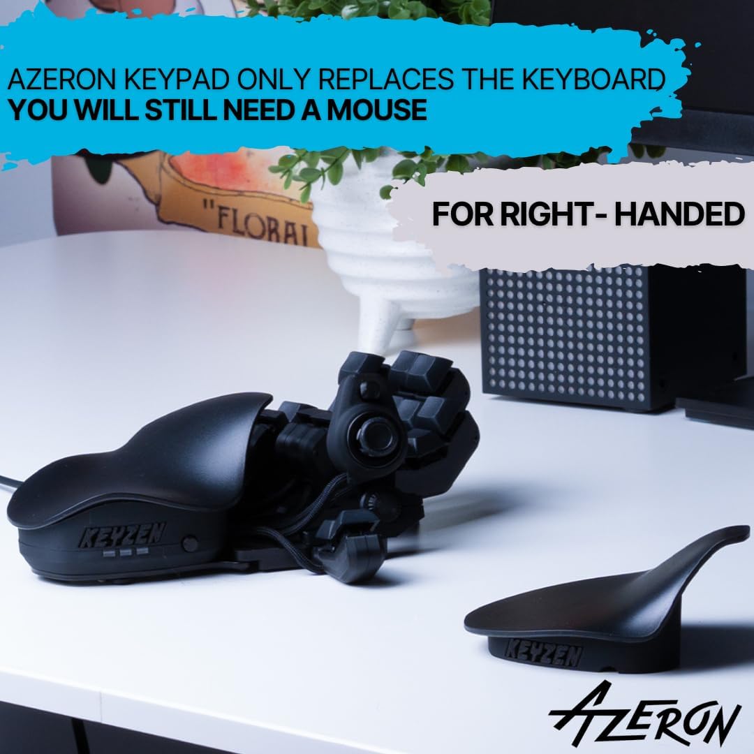 AZERON Keyzen – Keypad with 32 Fully Mappable Keys, 360° Hall-Effect Joystick, Macros, Adjustable Ergonomic Design, Cherry MX Switches, N-Key Rollover. (Black, Cherry MX Brown)