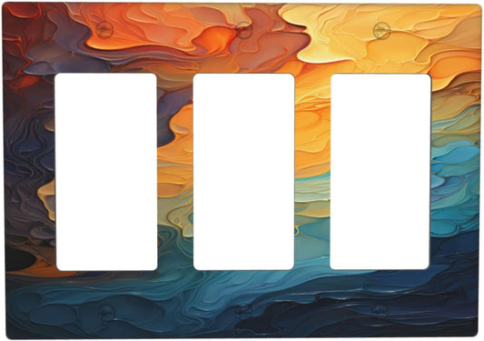 Abstract Colorful Modern Luxury Rainbow Triple Rocker Light Switch Covers 3 Gang Outlet Cover Wall Plates Decorative Switch Plates Electrical GFCI Faceplate Switchplate for Home Decor 4.49 X 6.38 IN