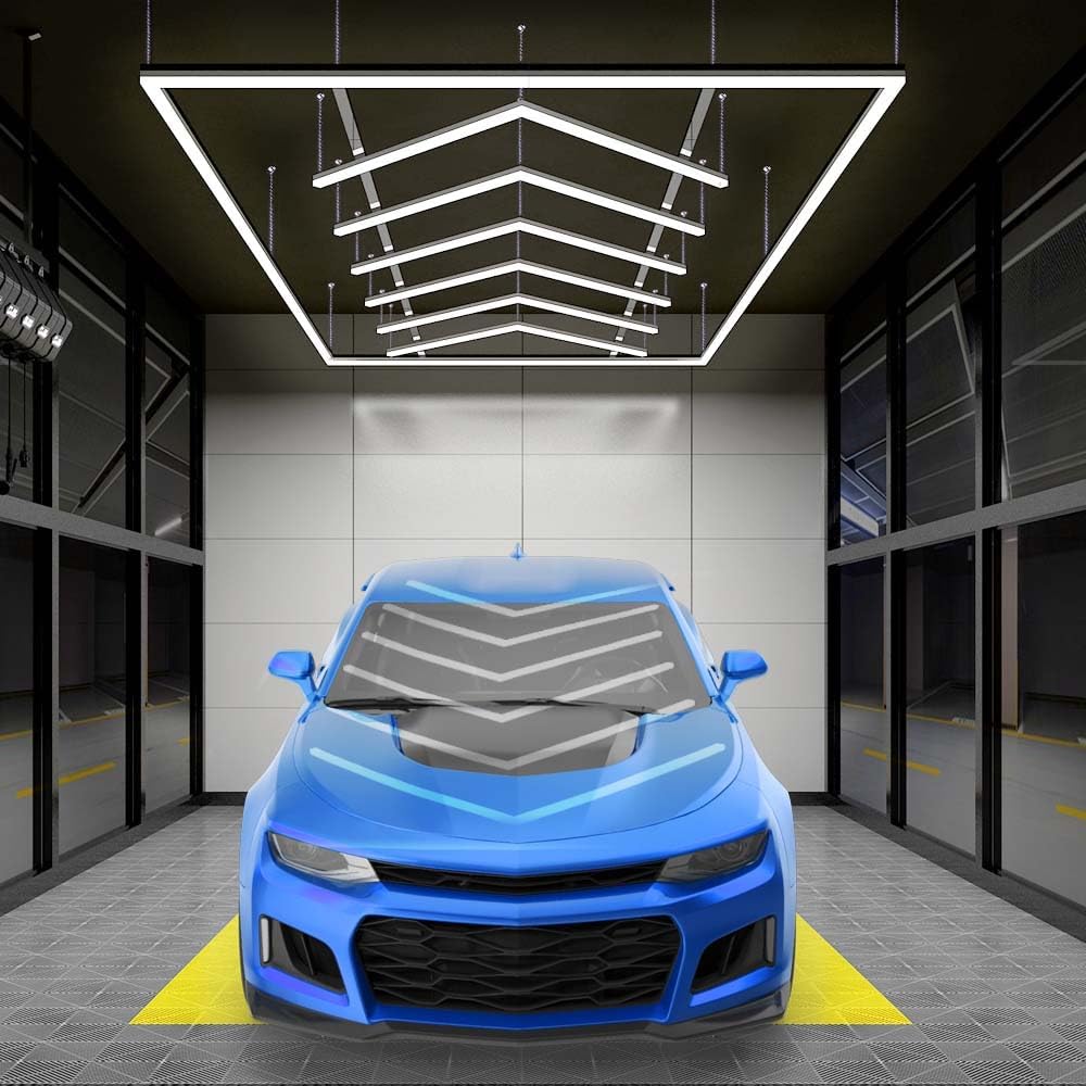 Neatfi 384W LED Garage Light, 42,240 Lumens, 6500K, IP54 Waterproof Ceiling Light for Shops, Car Detailing, Workshops, Gyms, Warehouses, Barber & Beauty Salons (Cool White, 6 Arrows with Hanging Kit)