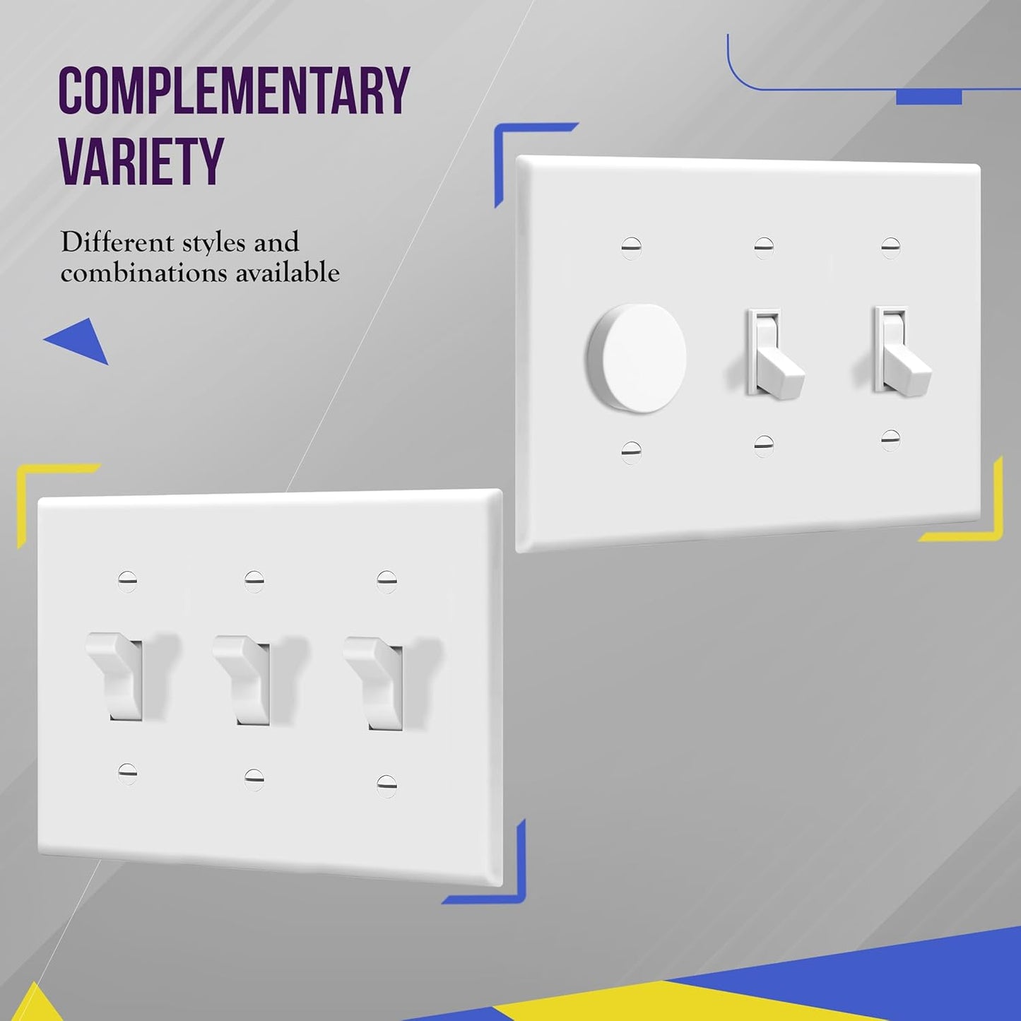 ENERLITES Triple Light Switch Wall Plate, Gloss Finish, Standard Size 3-Gang 4.50" x 6.38", Unbreakable Polycarbonate Thermoplastic, 8813-W-5PCS, White, 5 Pack
