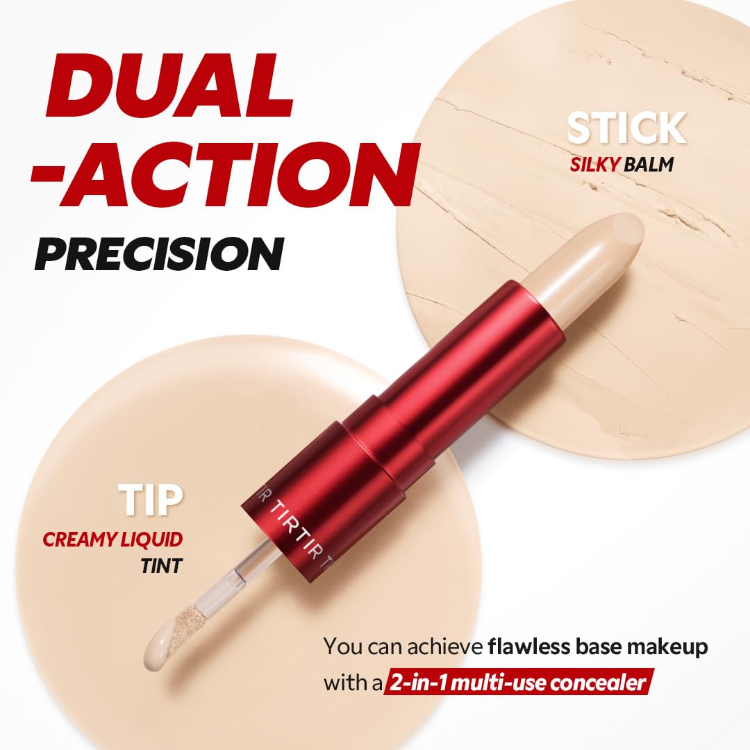 TIRTIR Glide&Hide Blurring Concealer - Creamy texture, Conceals dark circles and wrinkles, Dual formula (liquid tip & balm stick), Long-lasting wear, Korean Makeup, #0.5N, 0.28 Oz