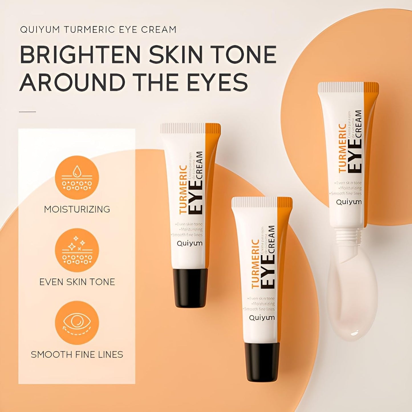 Turmeric Eye Cream, Dark Circle & Puffiness Under Eye Cream Treatment, Vitamin C & Turmeric Booster for Dull, Fine Lines, Eye Bags, Anti Aging Eye Repair Cream for Women, 0.53oz, 2 Pack