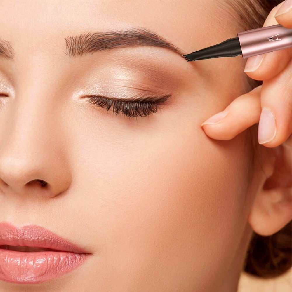 Microblading Eyebrow Pen, New 3D Microblading Eyebrow Pencil, Waterproof Eye Brow Pen with 4 Tip, Natural Magic Eyebrow Makeup Fine Stroke Contouring Pencil Long-Lasting Stay on All Day (All-4Pcs)