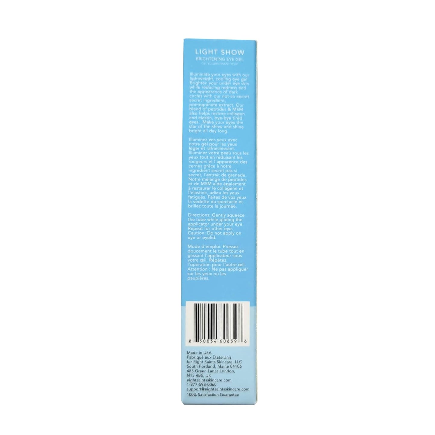 Eight Saints Light Show Brightening Eye Gel, Natural and Organic Anti Aging Cooling Eye Gel to Reduce Puffiness, Wrinkles and Calms Under Eye Skin, 0.5 Ounces