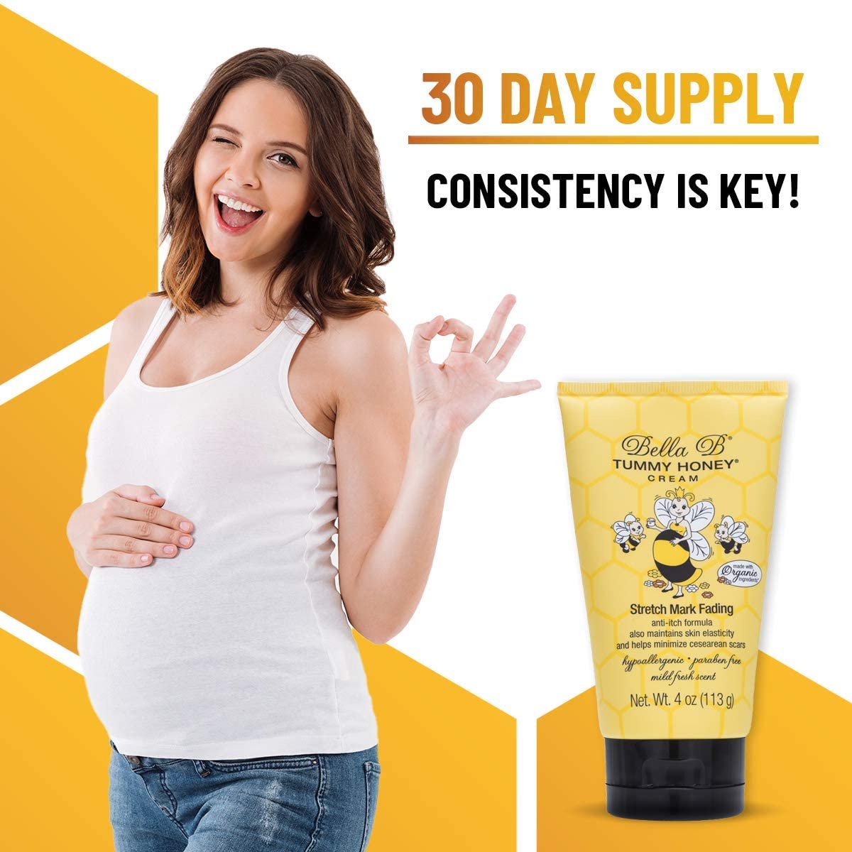 BELLA B NATURALS Tummy Honey Cream 4oz - Bella B Tummy Cream For Fading Stretch Marks - Pregnancy Cream To Prevent Stretch Marks - Stretch Marks Cream For Pregnancy - Pregnancy Stretch Mark Prevention