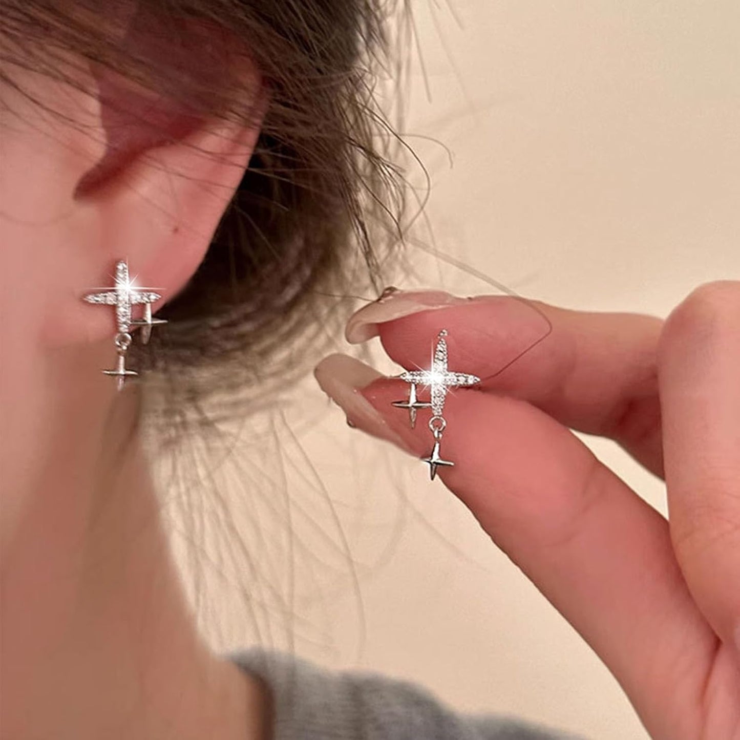 Vintage Rhinestone Star Earrings Silver Star Stud Earrings Crystal Star Drop Earrings Bling Cz Paved Star Earrings Jewelry for Women
