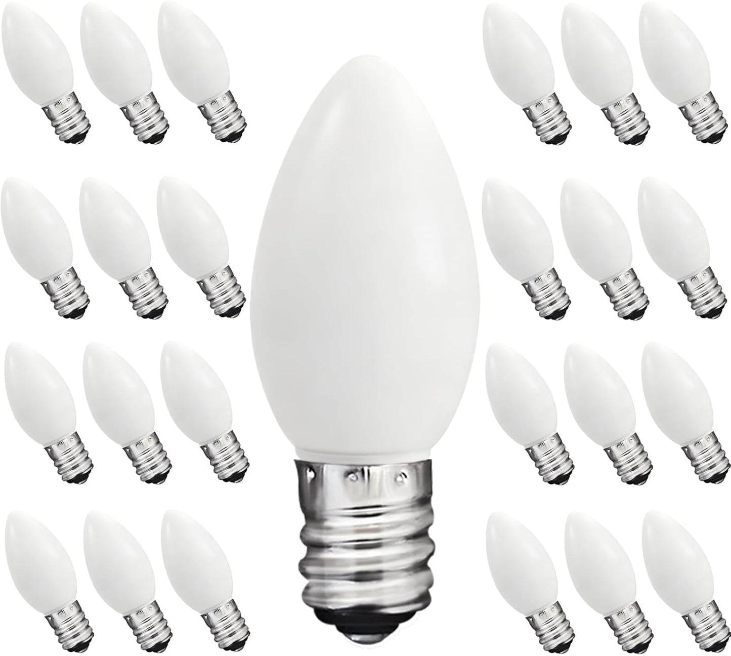 C7 LED White Replacement Bulbs,25 Pack 0.6w White Christmas Light Replacement Bulbs With E12 Base,Warm White Light Bulbs For Candelabra Window Candle Chandelier Night Lights Christmas String Lights