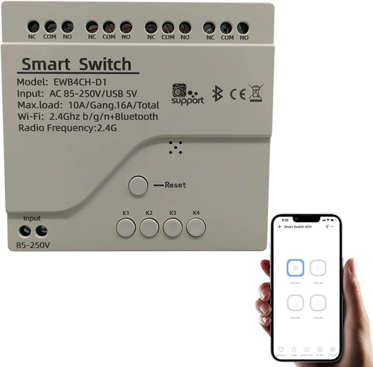 4 Channel Smart WiFi Relay Switching Module USB 5V/AC85V-250V, Supports Bluetooth Control, eWeLink App Remote Control, for Alexa Google Home