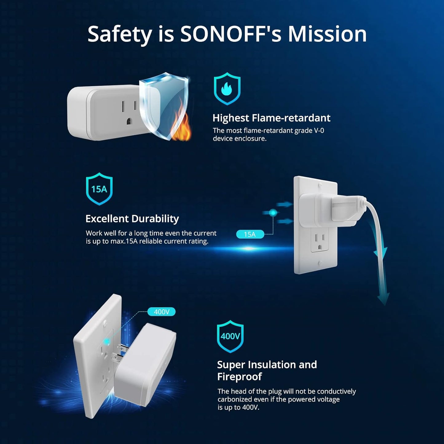 SONOFF S40 Lite 15A WiFi Smart Plug ETL Certified, Smart Socket Outlet Timer Switch, Compatible with Alexa & Google Home, IFTTT Supporting, No Hub Required 4-Pack