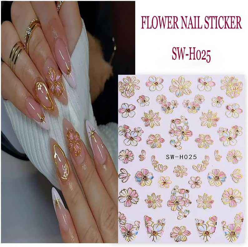 6Sheets Flower Nail Art Stickers 3D Self-Adhesive Nail Sticker Butterfly Nails Art Decals Holographic Floral Butterfly Nails Decal Decoration for Women Blue Blossom Manicure DIY Nail Supplies