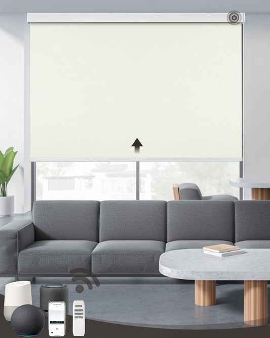 AIVIDIG Motorized Roller Shade with Remote Control, 10O% Blackout Electric Blinds for Windows with Alexa Google Home via Hub, Rechargeable Smart Automatic Customized Size（Dule Side-Beige）