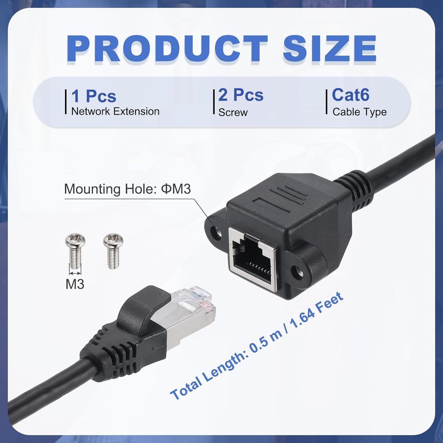 MECCANIXITY Cat6 Ethernet Extension Cable, 1.6Ft RJ45 Male to Female Screw Panel Mount Ethernet Cable Extender with 2pcs Screw for Router Modem PC Laptop Smart TV Printer