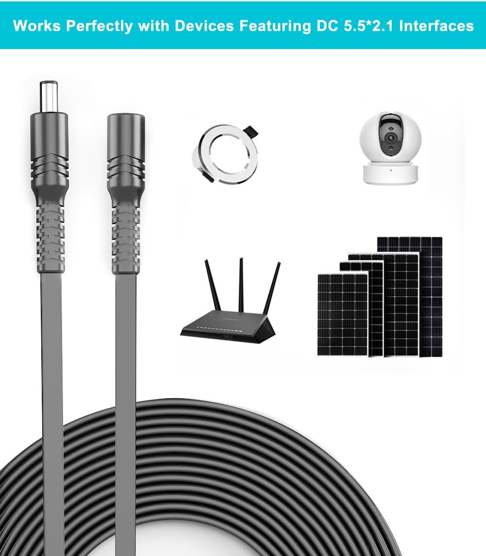 Basesailor 12V DC Power Extension Cable 30ft 2 Pack,9V 24V 5.5mm x 2.1mm 5521 Supply Adapter Plug Long Flat Extender Cord,Female to Male for CCTV Security Camera,LED Strip,Router,IP Network Cam,DVRs