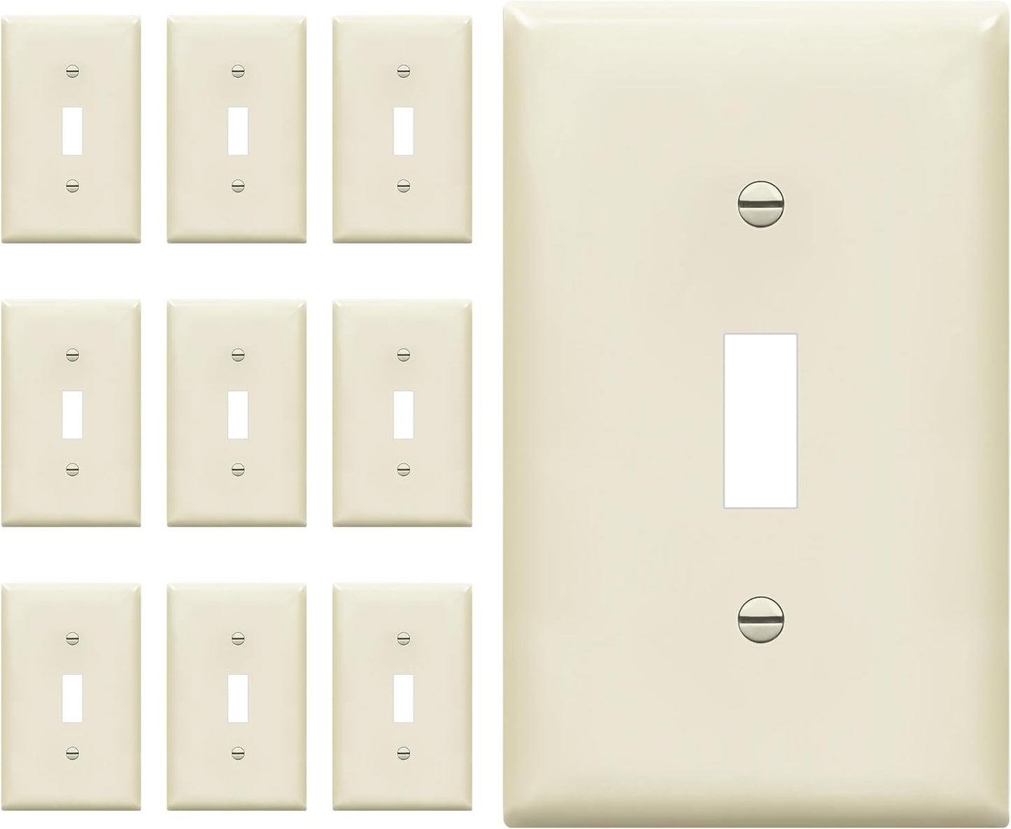 ENERLITES Toggle Light Switch Wall Plate, Standard Size 1-Gang 4.50" x 2.76", Unbreakable Polycarbonate Thermoplastic, UL Listed, 8811-LA-10PCS, Light Almond, 10 pack