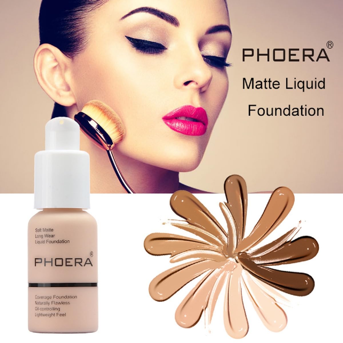 PHOERA Foundation, Long-Lasting Waterproof Oil Full Coverage Flawless Soft Matte Liquid Foundation.(1pcs-112# Toffee)