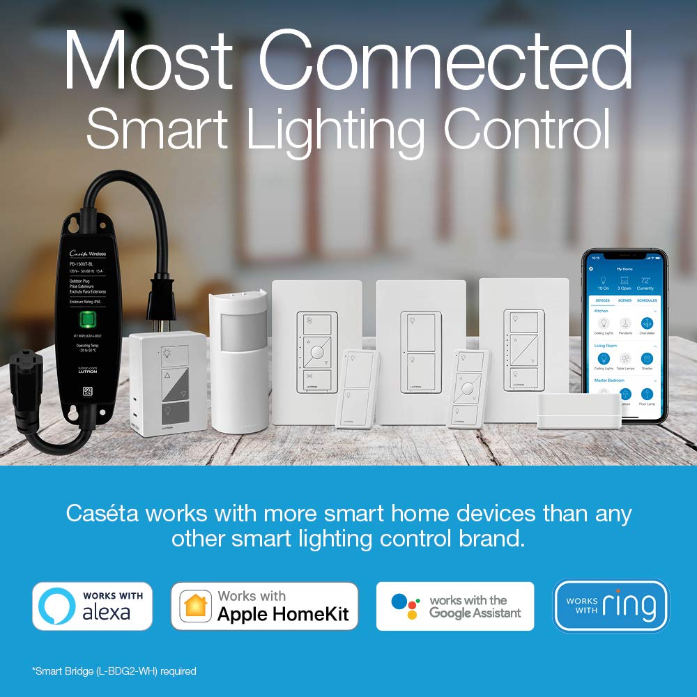 Lutron Caseta Original Smart Light Switch (Lutron Smart Hub Required), for Home, LED Lights, and Fans, 6 Amp, Single-Pole/3-Way, Neutral Required, PD-6ANS-LA, Almond