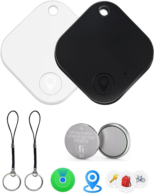 Air Tags-2 Pack Tracker Tag, Work with Apple Find My (iOS Only), Replaceable Battery, Item Finder for Keys, Backpack, Suitcase, Wallet, Luggage, Black&White