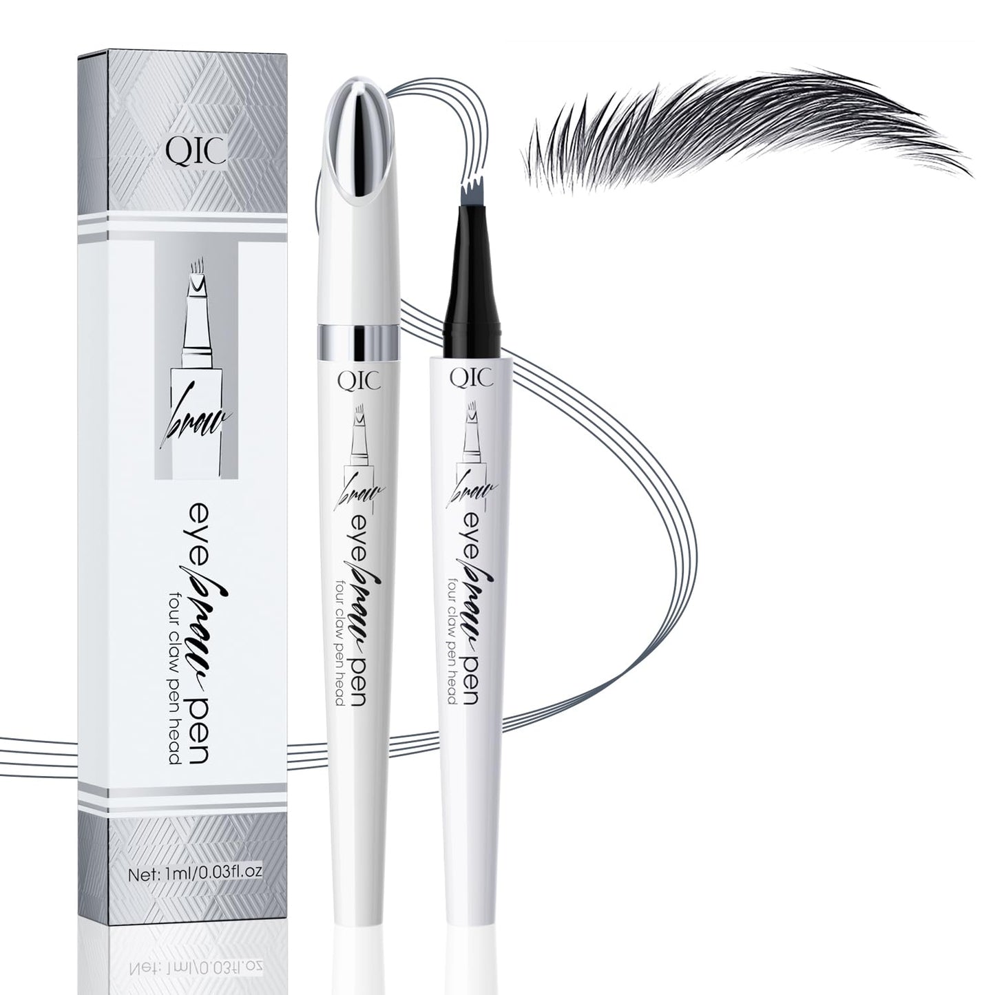 Eyebrow Pen, Waterproof Microblading Eyebrow Pencil, 4 Tip Precise Eye Brow Makeup Pen for Women to Effortlessly Create Hair Like Natural Brows, Non Dry Out and Last All Day (Grey Color)