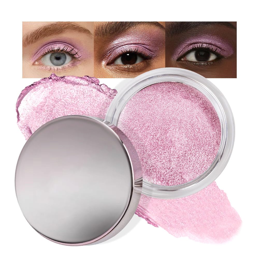 Cream Glitter Soft Pink Shimmer Metallic Eyeshadow Palette Makeup, Natural Single Mini Instant Holographic Eyeshadow For Women, Sombras Crema Para Ojos, Talc, Paraben & Cruelty Free