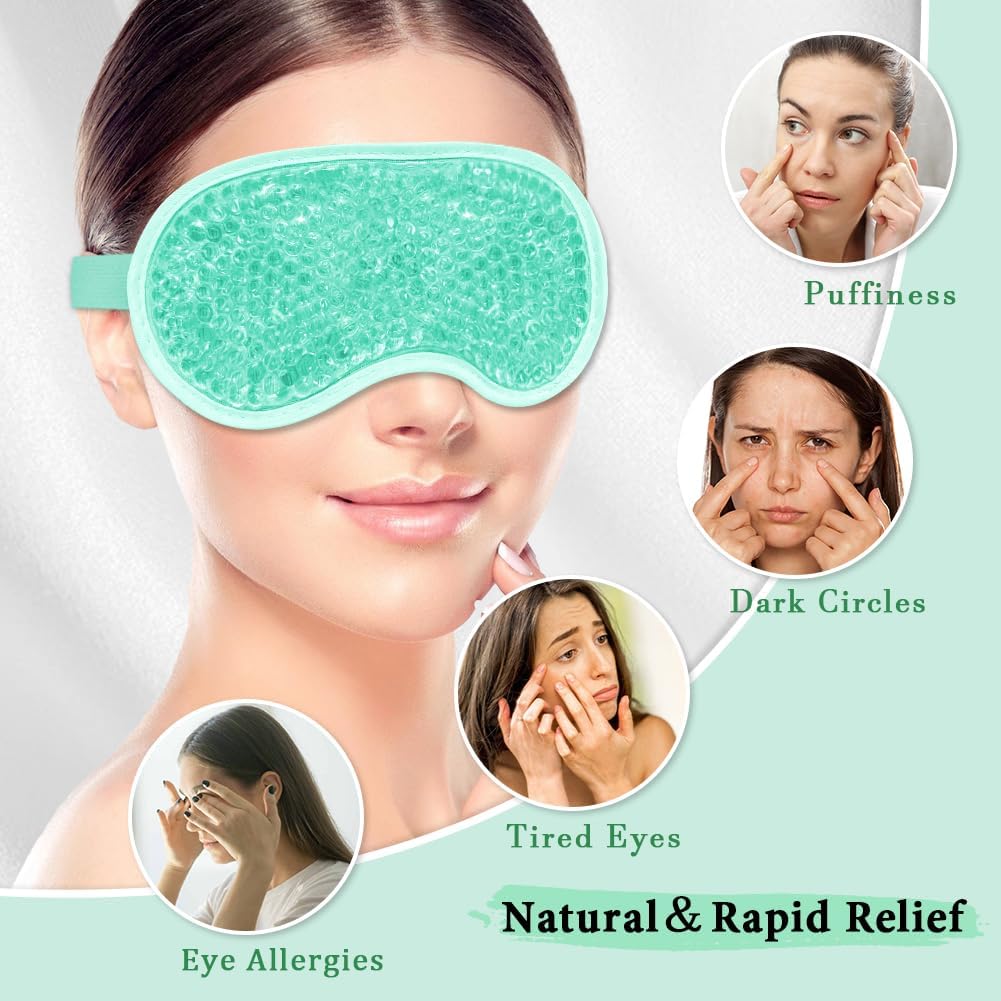 Cooling Eye Mask and Silky Sleep Mask 4 Packs for Man Women for Sleeping Frozen Ice Eye Mask Cold Warm Compress Puffiness Dry Eyes Dark Circles Gifting