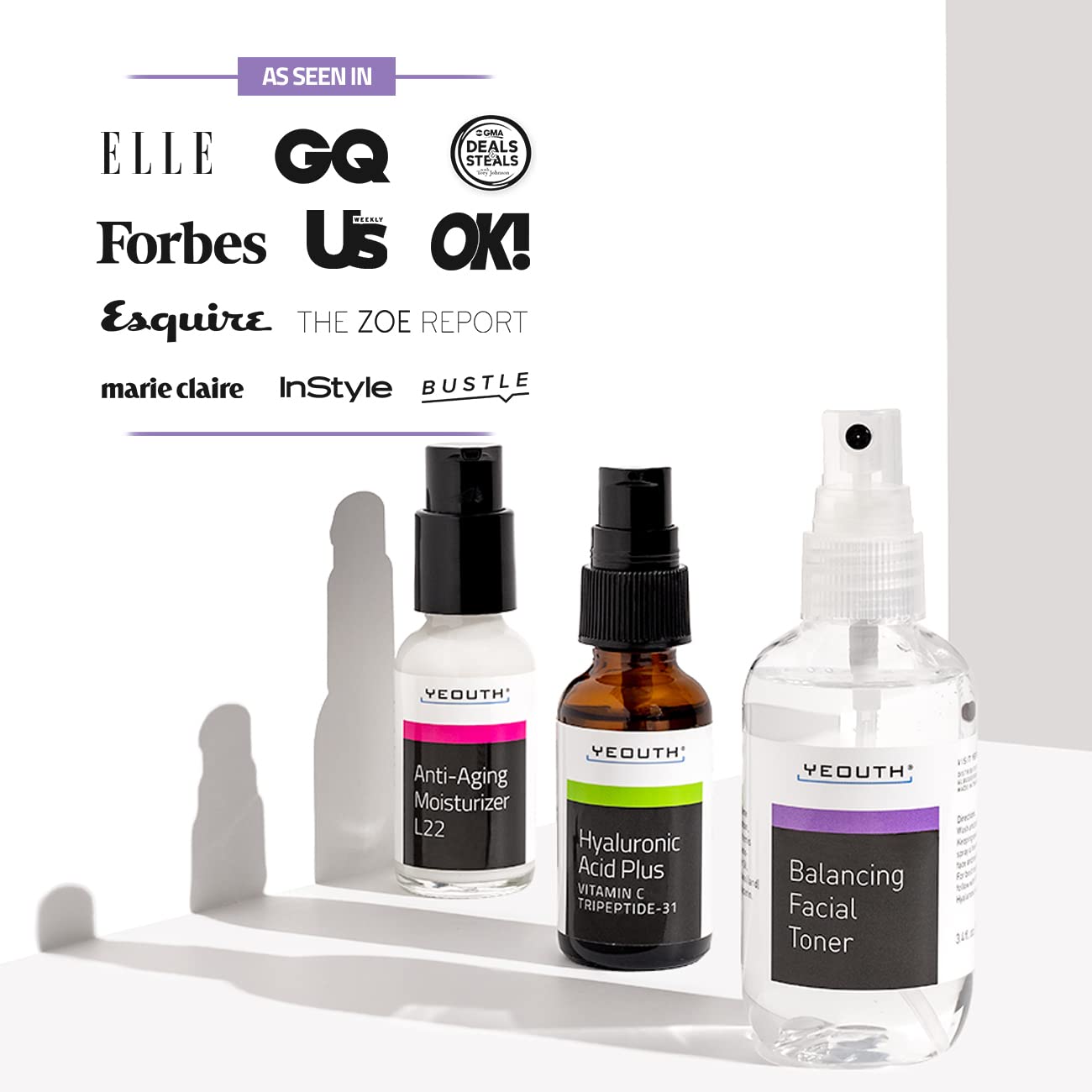 YEOUTH Hyaluronic Acid Serum with Vitamin C, Face Toner, Face Moisturizer, Skin Care Set for Radiant and Smooth Skin, Gifts for Women, Self Care Routine, Skin Care Gift Set 3-Piece