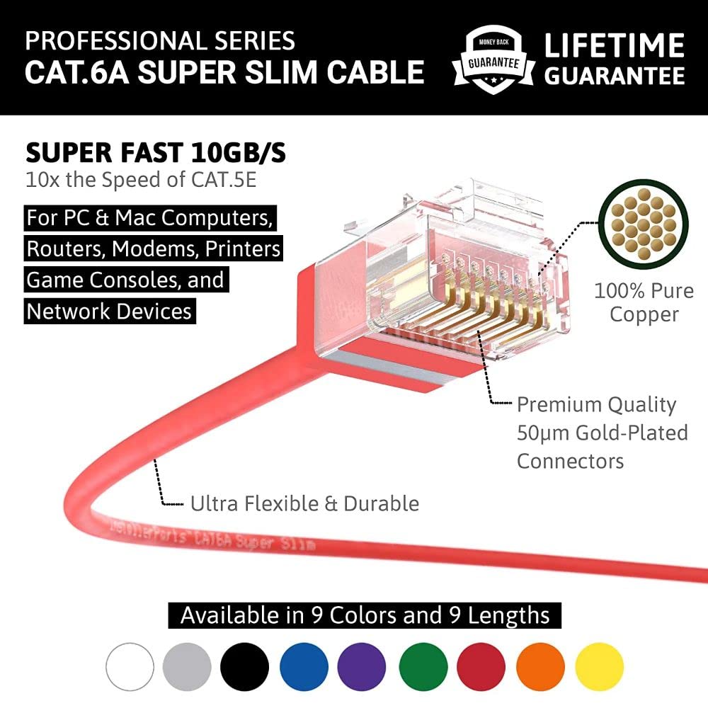 InstallerParts Ethernet Cable CAT6A Super Slim Cable UTP 4 FT (10 Pack) - Red - Professional Series - 10Gigabit/Sec Network/High Speed Internet Cable, 550MHZ, 32AWG