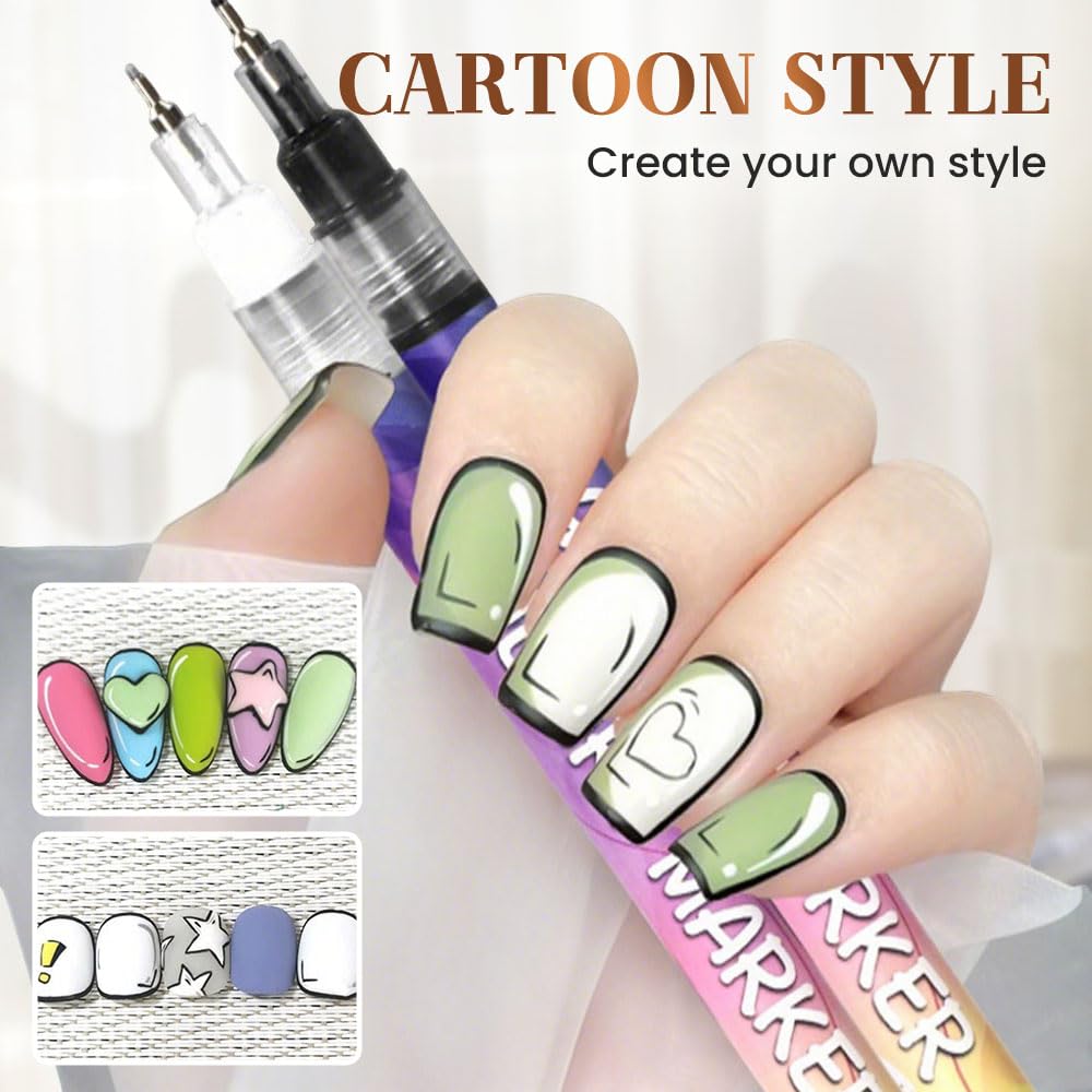 12 Colors Nail Art Pens Set, Nail Art Markers Doodle Pen for Kids Adults, Nail Art Tools for Polishing Dotting Painting Liner DIY (1 Set)
